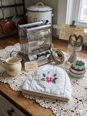 Vintage 1 Slice Toaster Cover Embroidered Pansy Floral Cottagecore Kitchen